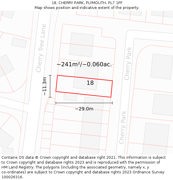 18, CHERRY PARK, PLYMOUTH, PL7 1PF: Plot and title map