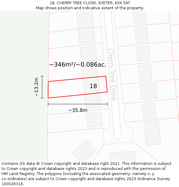 18, CHERRY TREE CLOSE, EXETER, EX4 5AT: Plot and title map
