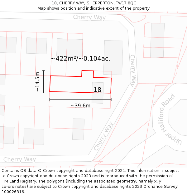 18, CHERRY WAY, SHEPPERTON, TW17 8QG: Plot and title map