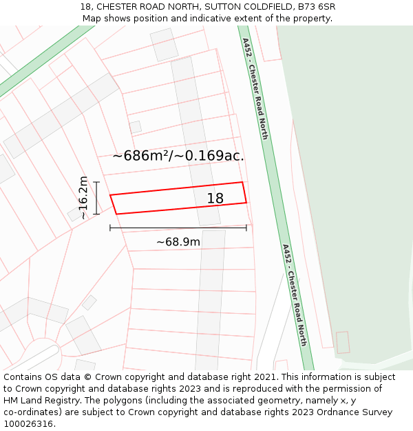 18, CHESTER ROAD NORTH, SUTTON COLDFIELD, B73 6SR: Plot and title map