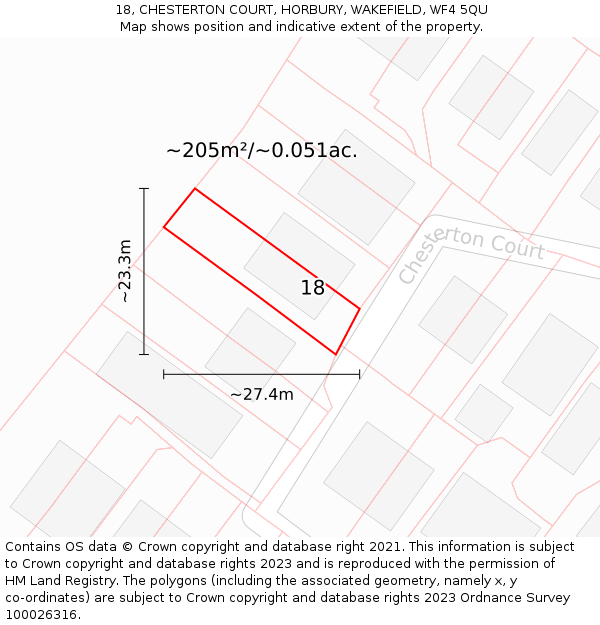 18, CHESTERTON COURT, HORBURY, WAKEFIELD, WF4 5QU: Plot and title map