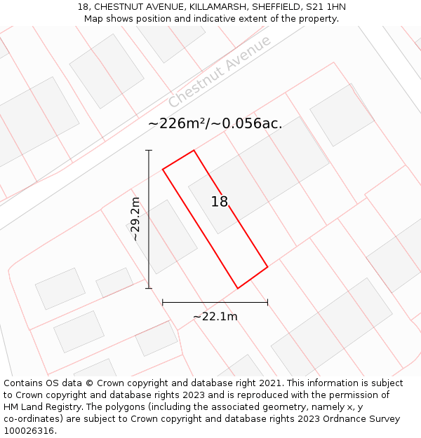 18, CHESTNUT AVENUE, KILLAMARSH, SHEFFIELD, S21 1HN: Plot and title map