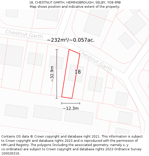 18, CHESTNUT GARTH, HEMINGBROUGH, SELBY, YO8 6RB: Plot and title map