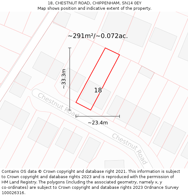 18, CHESTNUT ROAD, CHIPPENHAM, SN14 0EY: Plot and title map