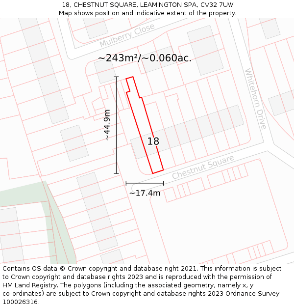 18, CHESTNUT SQUARE, LEAMINGTON SPA, CV32 7UW: Plot and title map