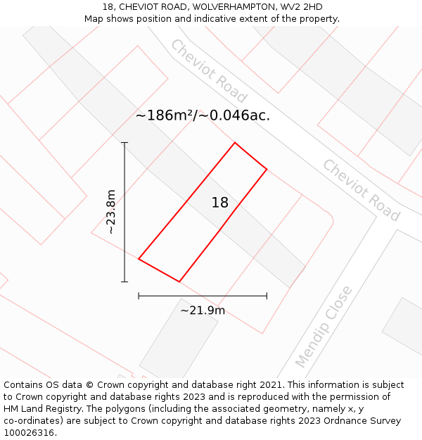 18, CHEVIOT ROAD, WOLVERHAMPTON, WV2 2HD: Plot and title map