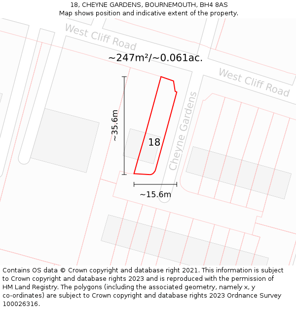 18, CHEYNE GARDENS, BOURNEMOUTH, BH4 8AS: Plot and title map