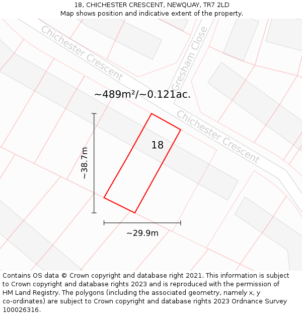 18, CHICHESTER CRESCENT, NEWQUAY, TR7 2LD: Plot and title map
