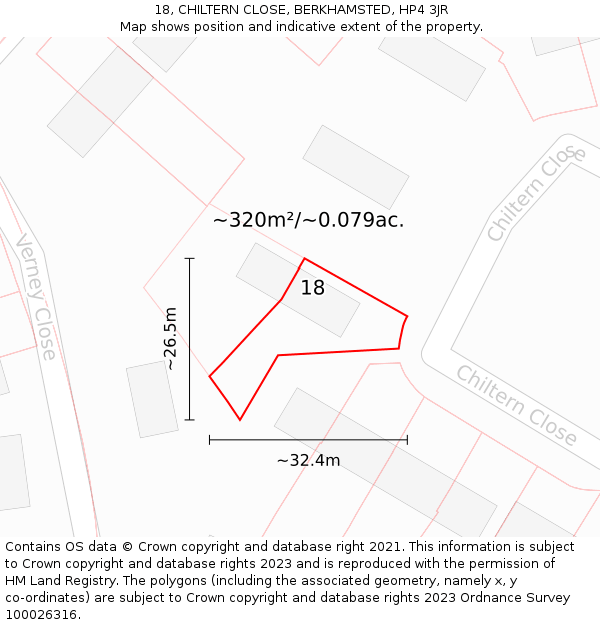 18, CHILTERN CLOSE, BERKHAMSTED, HP4 3JR: Plot and title map