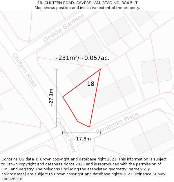 18, CHILTERN ROAD, CAVERSHAM, READING, RG4 5HT: Plot and title map
