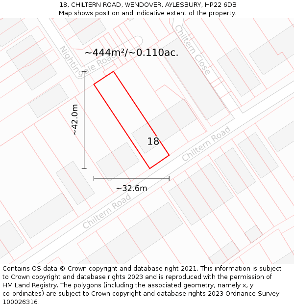 18, CHILTERN ROAD, WENDOVER, AYLESBURY, HP22 6DB: Plot and title map