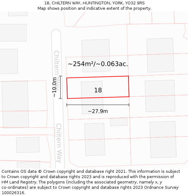 18, CHILTERN WAY, HUNTINGTON, YORK, YO32 9RS: Plot and title map