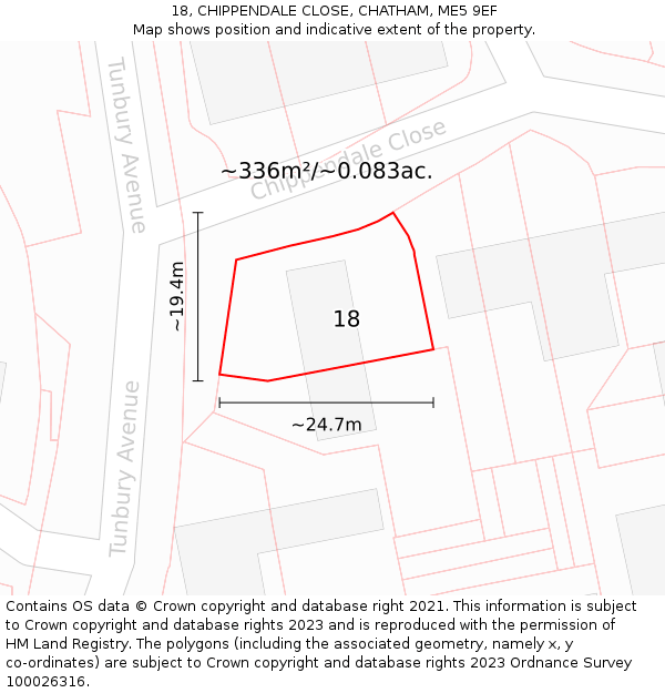 18, CHIPPENDALE CLOSE, CHATHAM, ME5 9EF: Plot and title map