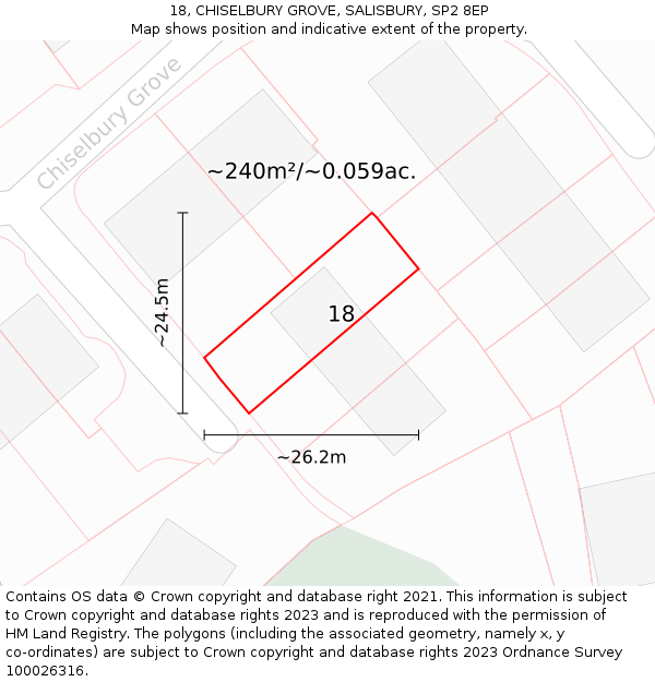 18, CHISELBURY GROVE, SALISBURY, SP2 8EP: Plot and title map