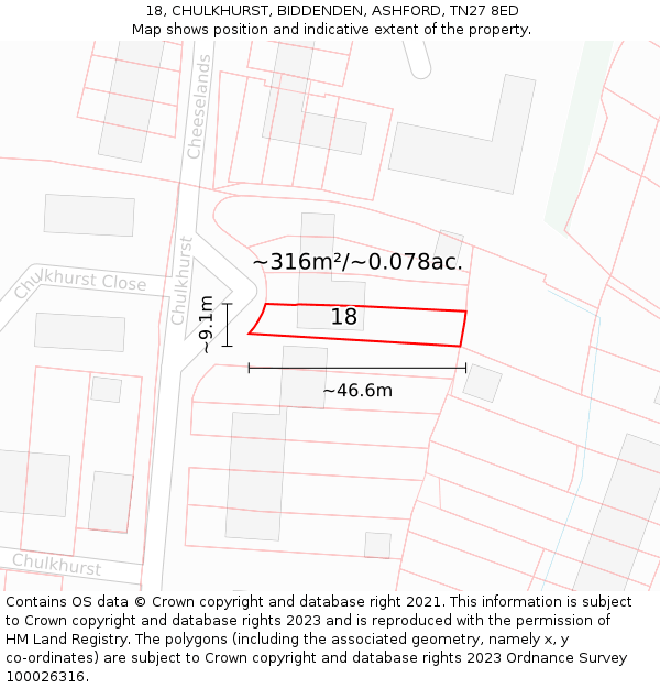 18, CHULKHURST, BIDDENDEN, ASHFORD, TN27 8ED: Plot and title map