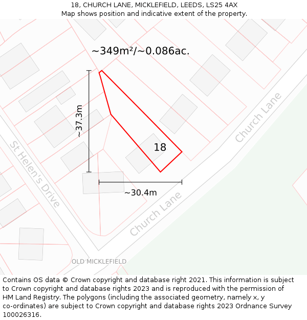 18, CHURCH LANE, MICKLEFIELD, LEEDS, LS25 4AX: Plot and title map
