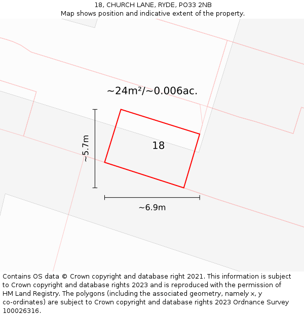 18, CHURCH LANE, RYDE, PO33 2NB: Plot and title map