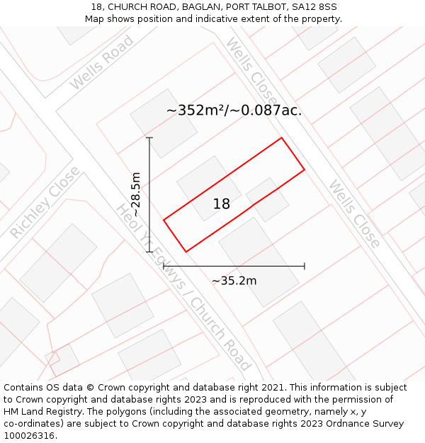 18, CHURCH ROAD, BAGLAN, PORT TALBOT, SA12 8SS: Plot and title map