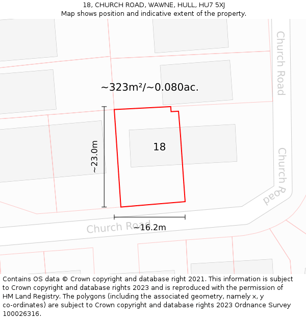 18, CHURCH ROAD, WAWNE, HULL, HU7 5XJ: Plot and title map