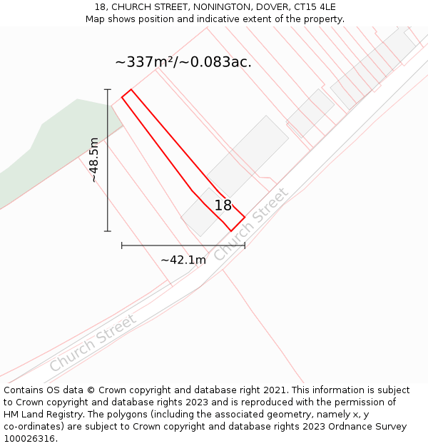 18, CHURCH STREET, NONINGTON, DOVER, CT15 4LE: Plot and title map