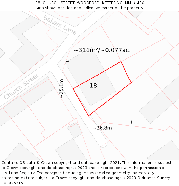 18, CHURCH STREET, WOODFORD, KETTERING, NN14 4EX: Plot and title map