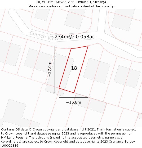 18, CHURCH VIEW CLOSE, NORWICH, NR7 8QA: Plot and title map