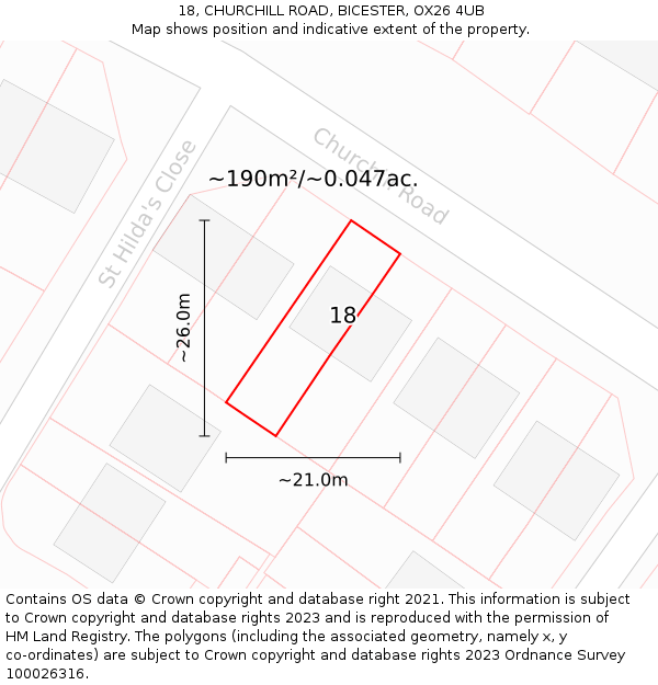 18, CHURCHILL ROAD, BICESTER, OX26 4UB: Plot and title map