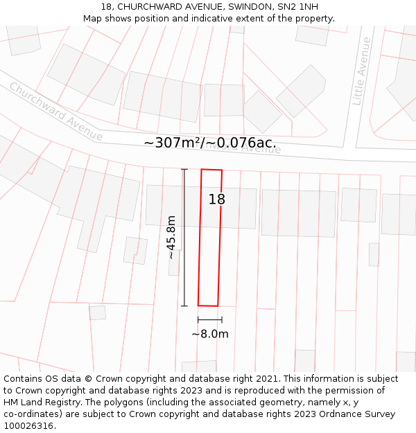 18, CHURCHWARD AVENUE, SWINDON, SN2 1NH: Plot and title map