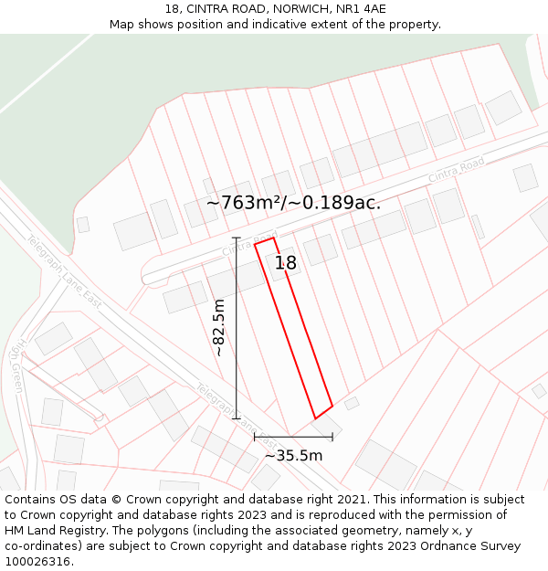 18, CINTRA ROAD, NORWICH, NR1 4AE: Plot and title map