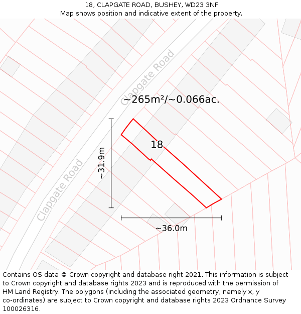 18, CLAPGATE ROAD, BUSHEY, WD23 3NF: Plot and title map