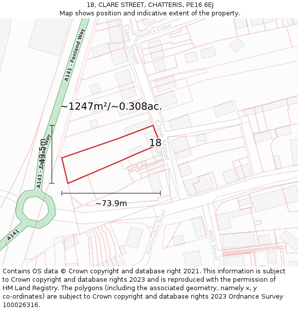 18, CLARE STREET, CHATTERIS, PE16 6EJ: Plot and title map