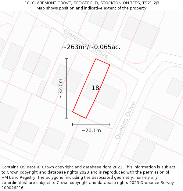 18, CLAREMONT GROVE, SEDGEFIELD, STOCKTON-ON-TEES, TS21 2JR: Plot and title map
