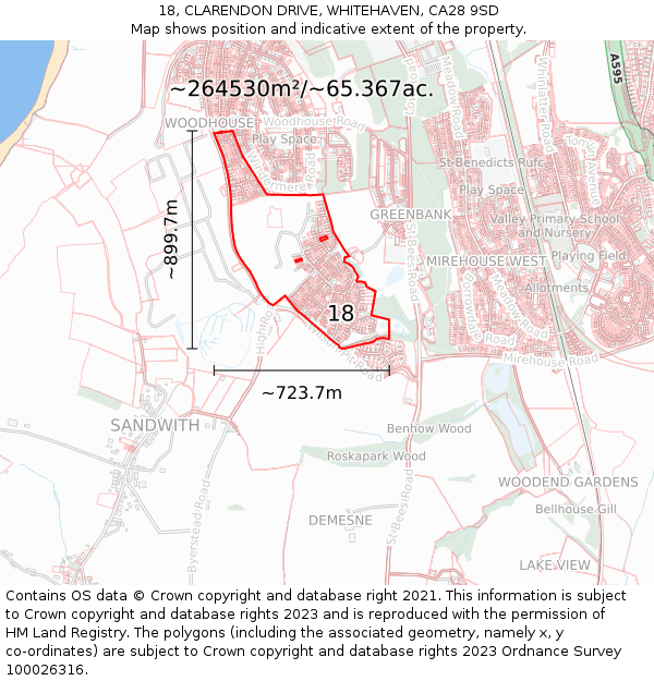 18, CLARENDON DRIVE, WHITEHAVEN, CA28 9SD: Plot and title map