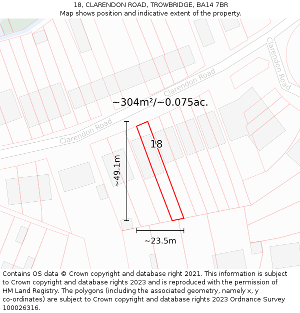 18, CLARENDON ROAD, TROWBRIDGE, BA14 7BR: Plot and title map