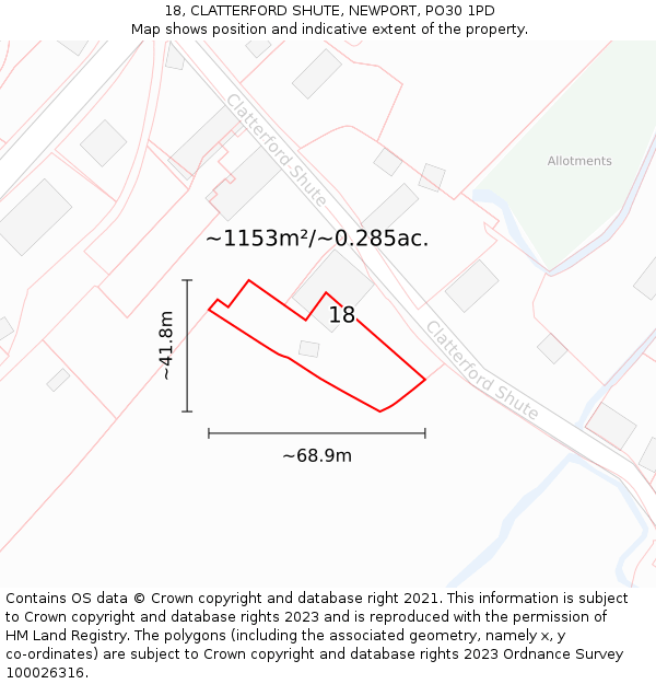 18, CLATTERFORD SHUTE, NEWPORT, PO30 1PD: Plot and title map
