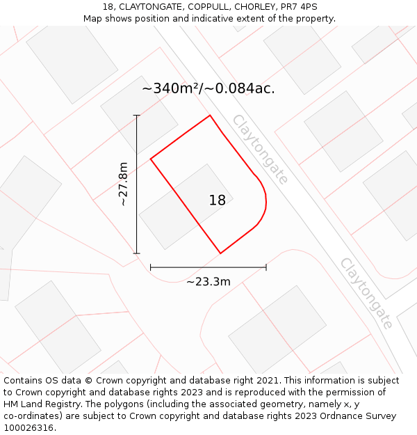 18, CLAYTONGATE, COPPULL, CHORLEY, PR7 4PS: Plot and title map