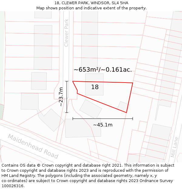 18, CLEWER PARK, WINDSOR, SL4 5HA: Plot and title map