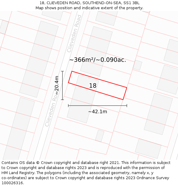 18, CLIEVEDEN ROAD, SOUTHEND-ON-SEA, SS1 3BL: Plot and title map
