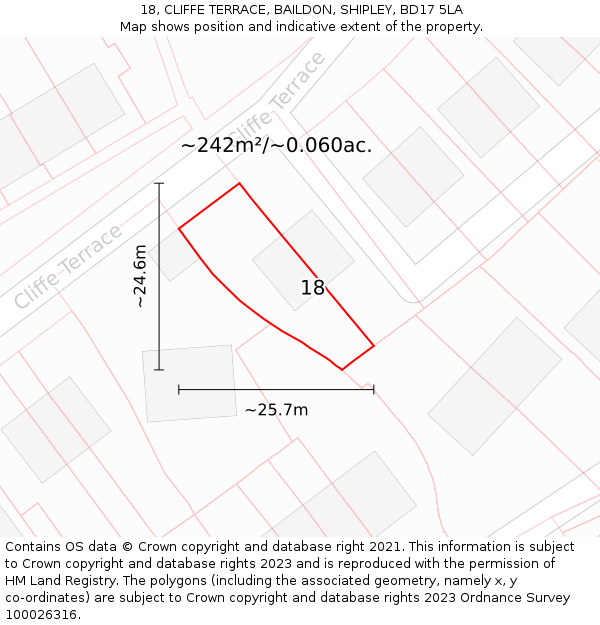 18, CLIFFE TERRACE, BAILDON, SHIPLEY, BD17 5LA: Plot and title map