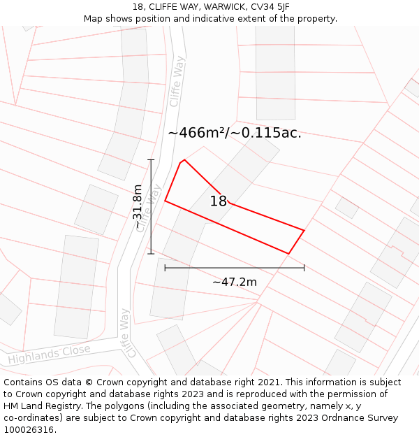 18, CLIFFE WAY, WARWICK, CV34 5JF: Plot and title map