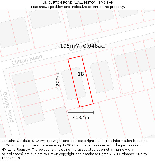 18, CLIFTON ROAD, WALLINGTON, SM6 8AN: Plot and title map