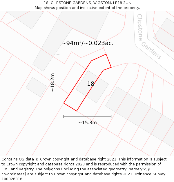 18, CLIPSTONE GARDENS, WIGSTON, LE18 3UN: Plot and title map