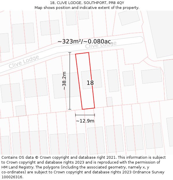 18, CLIVE LODGE, SOUTHPORT, PR8 4QY: Plot and title map