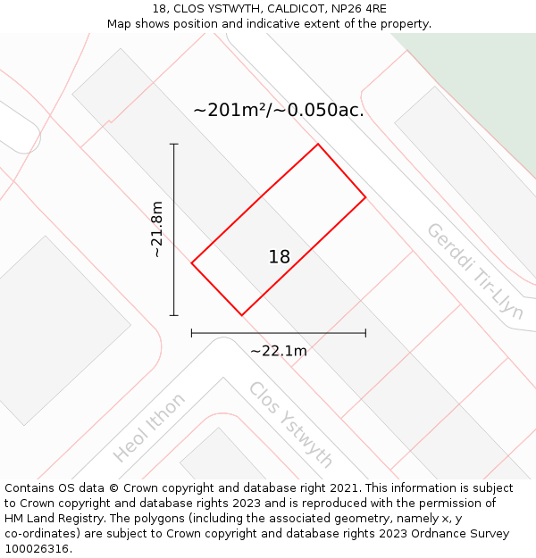 18, CLOS YSTWYTH, CALDICOT, NP26 4RE: Plot and title map