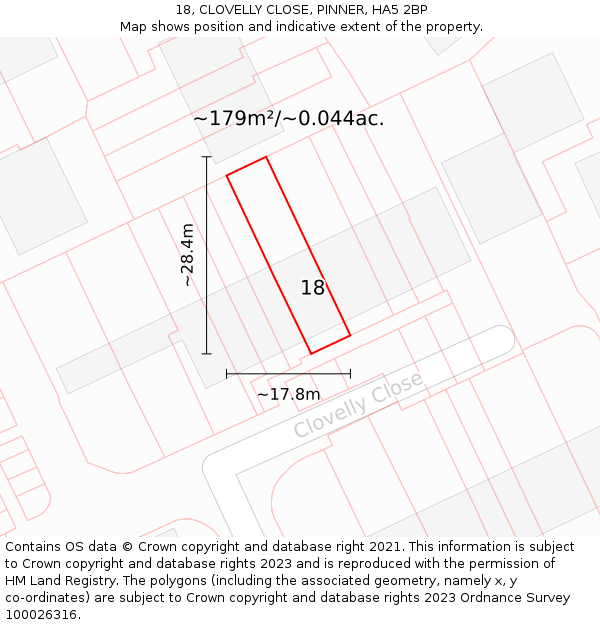 18, CLOVELLY CLOSE, PINNER, HA5 2BP: Plot and title map