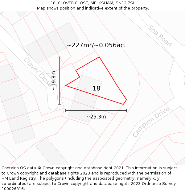 18, CLOVER CLOSE, MELKSHAM, SN12 7SL: Plot and title map