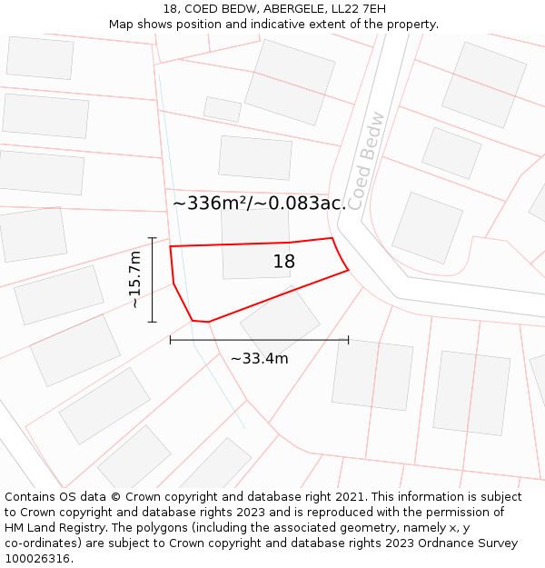 18, COED BEDW, ABERGELE, LL22 7EH: Plot and title map