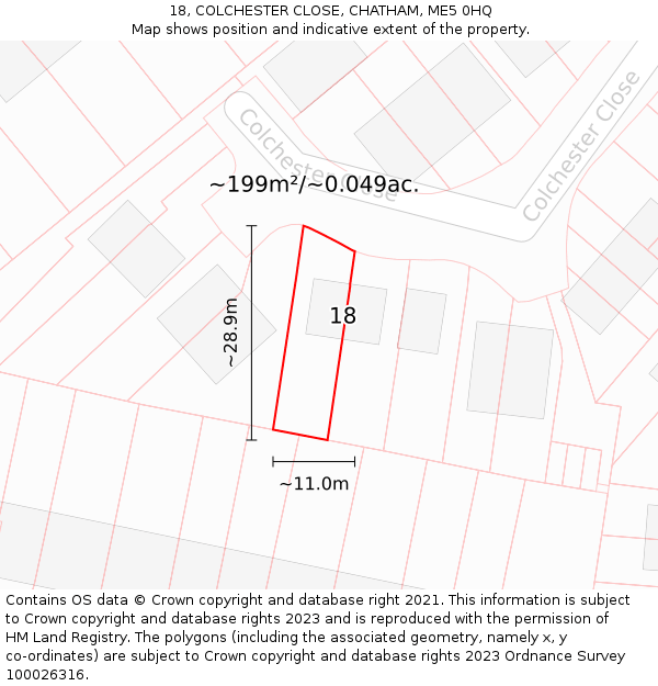 18, COLCHESTER CLOSE, CHATHAM, ME5 0HQ: Plot and title map