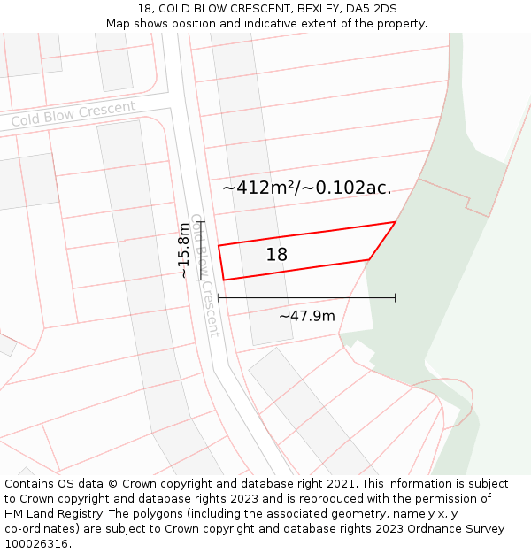 18, COLD BLOW CRESCENT, BEXLEY, DA5 2DS: Plot and title map