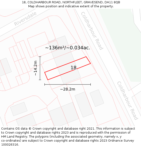 18, COLDHARBOUR ROAD, NORTHFLEET, GRAVESEND, DA11 8QB: Plot and title map